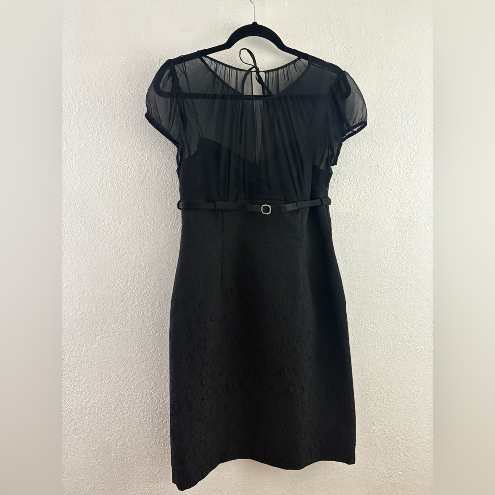 Tahari 50's Retro Black Sheer Rhinestone Belted Formal Career Evening Dress 6P